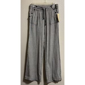 NWT Rewind Juniors Size 7/28 Linen Blend Striped Pull On Pants Coastal Nautical